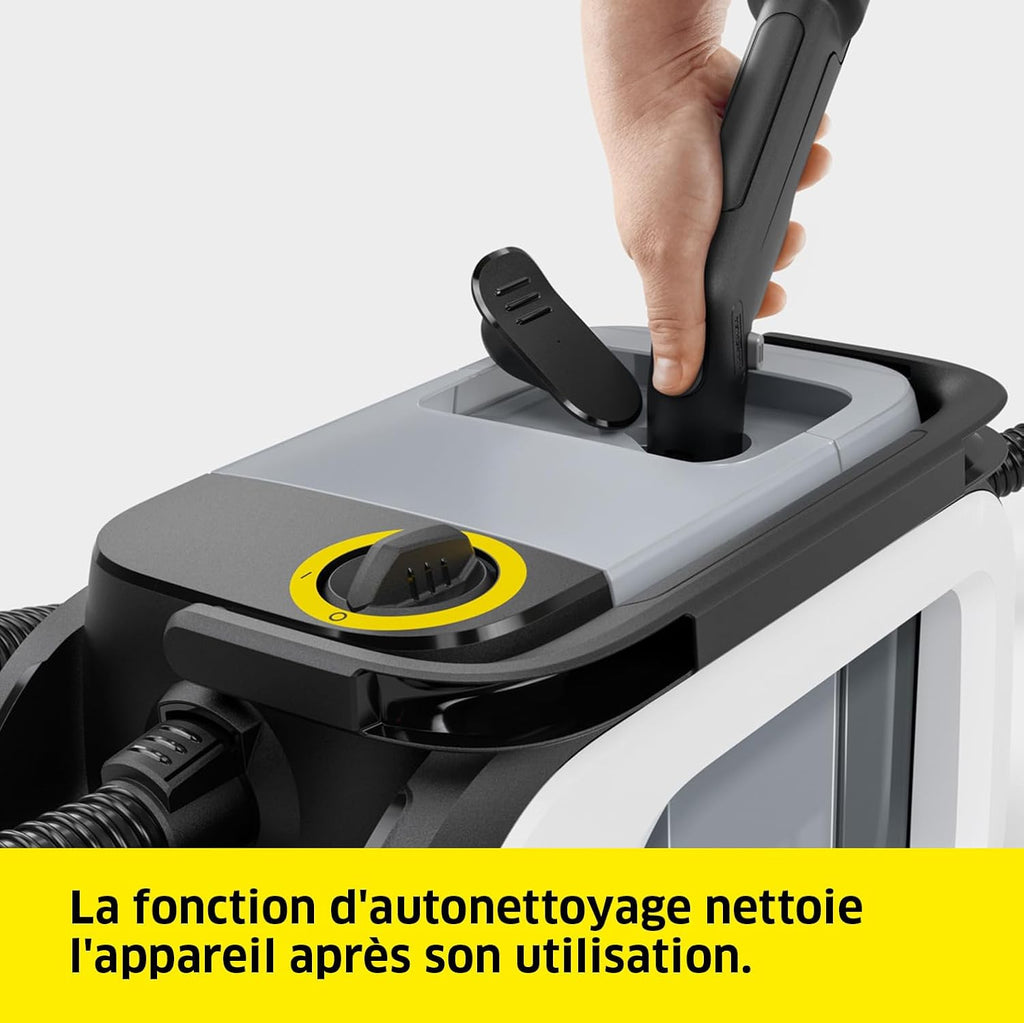 KÄRCHER Shampouineuse SE 3 Compact, Aspiration : 500W, Réservoir Eau : 1,7L, Surface : 2,76m2, Poids : 4,1kg, Flexible d'Aspiration, Buses de Lavage : Tissus et Fentes Hydrolab France