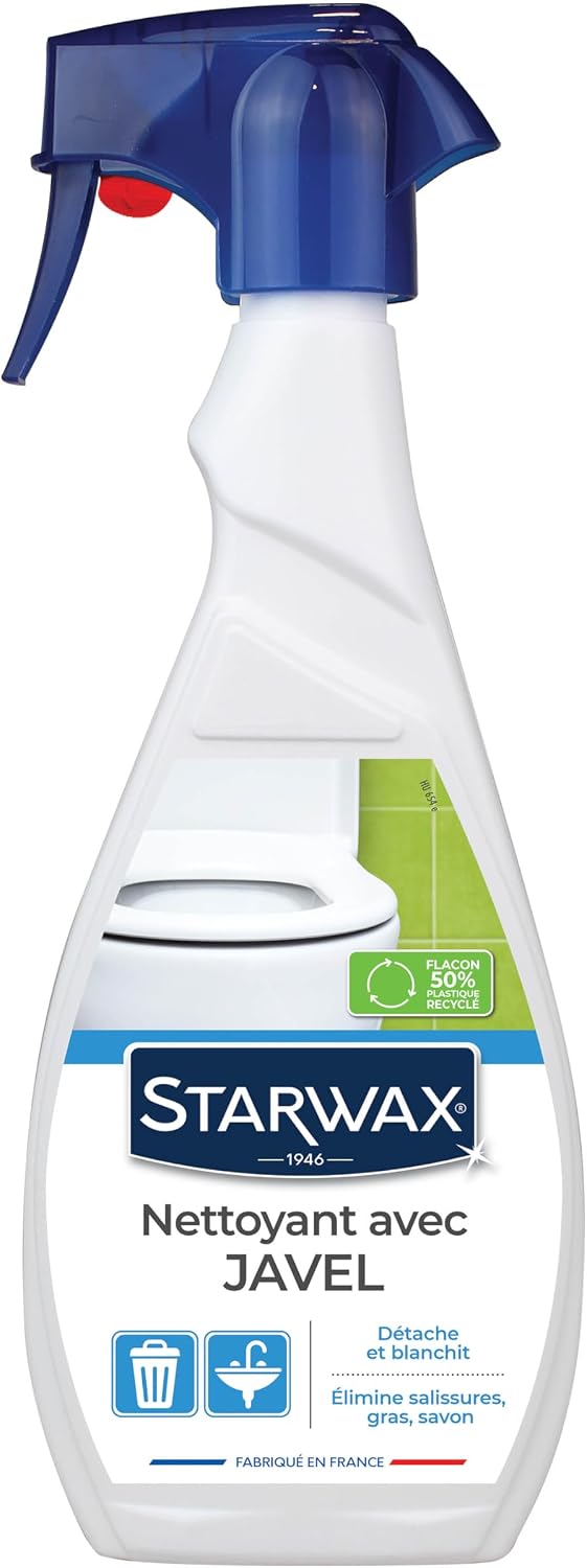 STARWAX - Nettoyant javel pour salle de bain - Nettoie et dégraisse - Action blanchissante et détachante - Pulvérisateur - 500ml | Élimine salissures et traces de savon sur carrelage mural sanitaires WC et baignoire, action blanchissante et détachante Hydrolab France