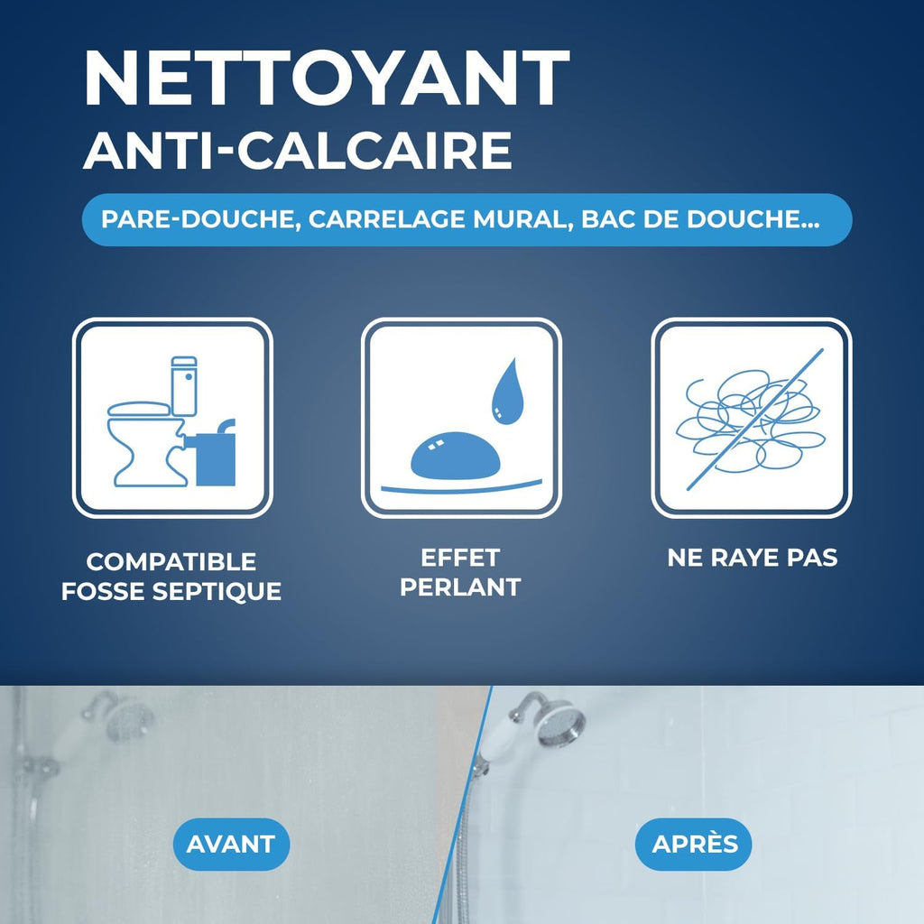 STARWAX Nettoyant Anti-calcaire pour Cabine de Douche 500ml | Nettoie élimine le calcaire et fait briller bac de douche pare-douche robinetterie et carrelage mural, ne raye pas Hydrolab France