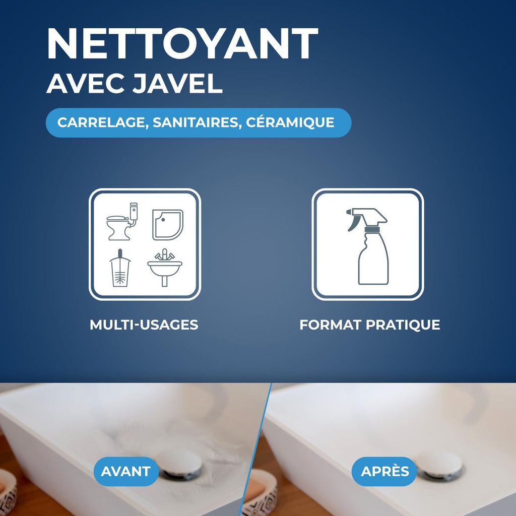 STARWAX - Nettoyant javel pour salle de bain - Nettoie et dégraisse - Action blanchissante et détachante - Pulvérisateur - 500ml | Élimine salissures et traces de savon sur carrelage mural sanitaires WC et baignoire, action blanchissante et détachante Hydrolab France