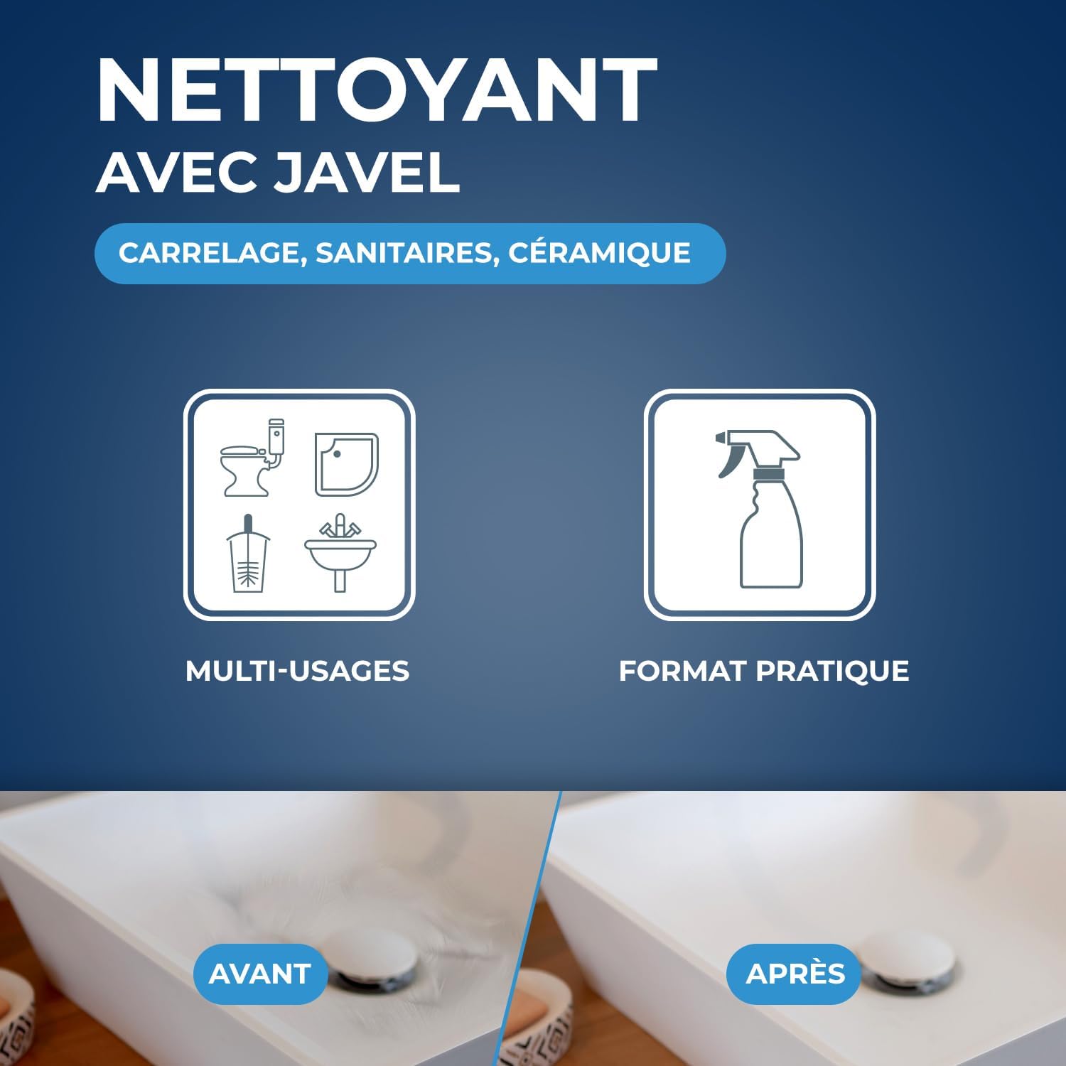 STARWAX - Nettoyant javel pour salle de bain - Nettoie et dégraisse - Action blanchissante et détachante - Pulvérisateur - 500ml | Élimine salissures et traces de savon sur carrelage mural sanitaires WC et baignoire, action blanchissante et détachante Hydrolab France