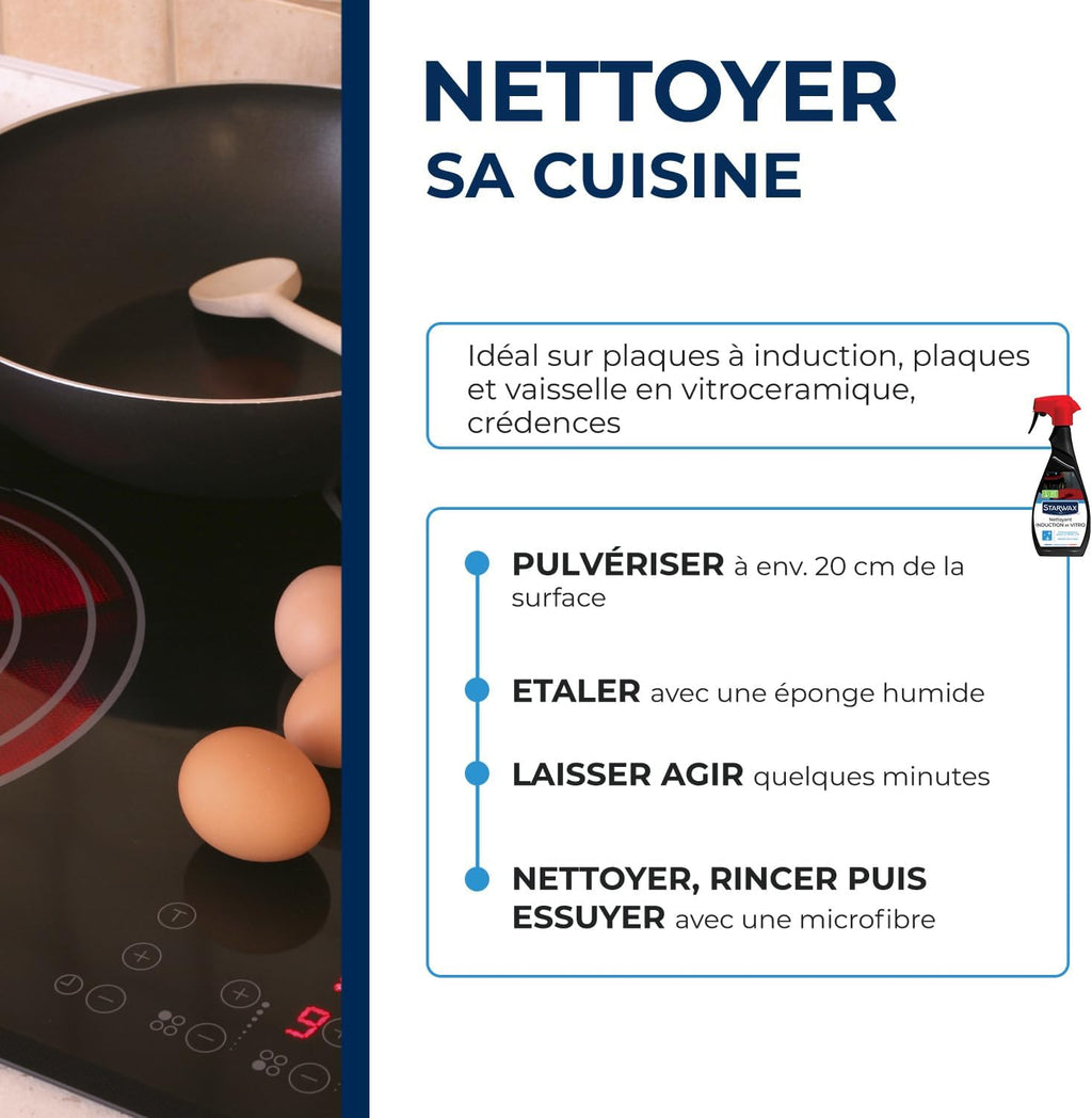 STARWAX Nettoyant Quotidien pour Vitrocéramique et Induction - 500ml -Idéal pour Nettoyer les Plaques en Vitrocéramique et Enduction - Le Support Brillant - Sans Trace Hydrolab France