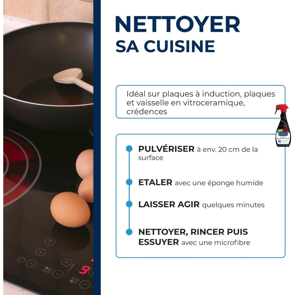 STARWAX Nettoyant Quotidien pour Vitrocéramique et Induction - 500ml -Idéal pour Nettoyer les Plaques en Vitrocéramique et Enduction - Le Support Brillant - Sans Trace Hydrolab France
