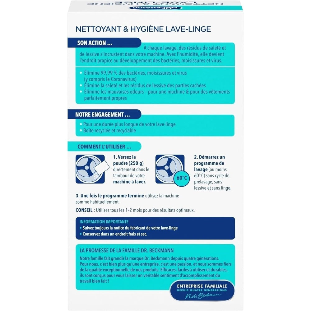 Dr. Beckmann Nettoyant & Hygiène Lave-Linge | Désinfecte et élimine durablement les mauvaises odeurs | 250g (lot de 1) Hydrolab France