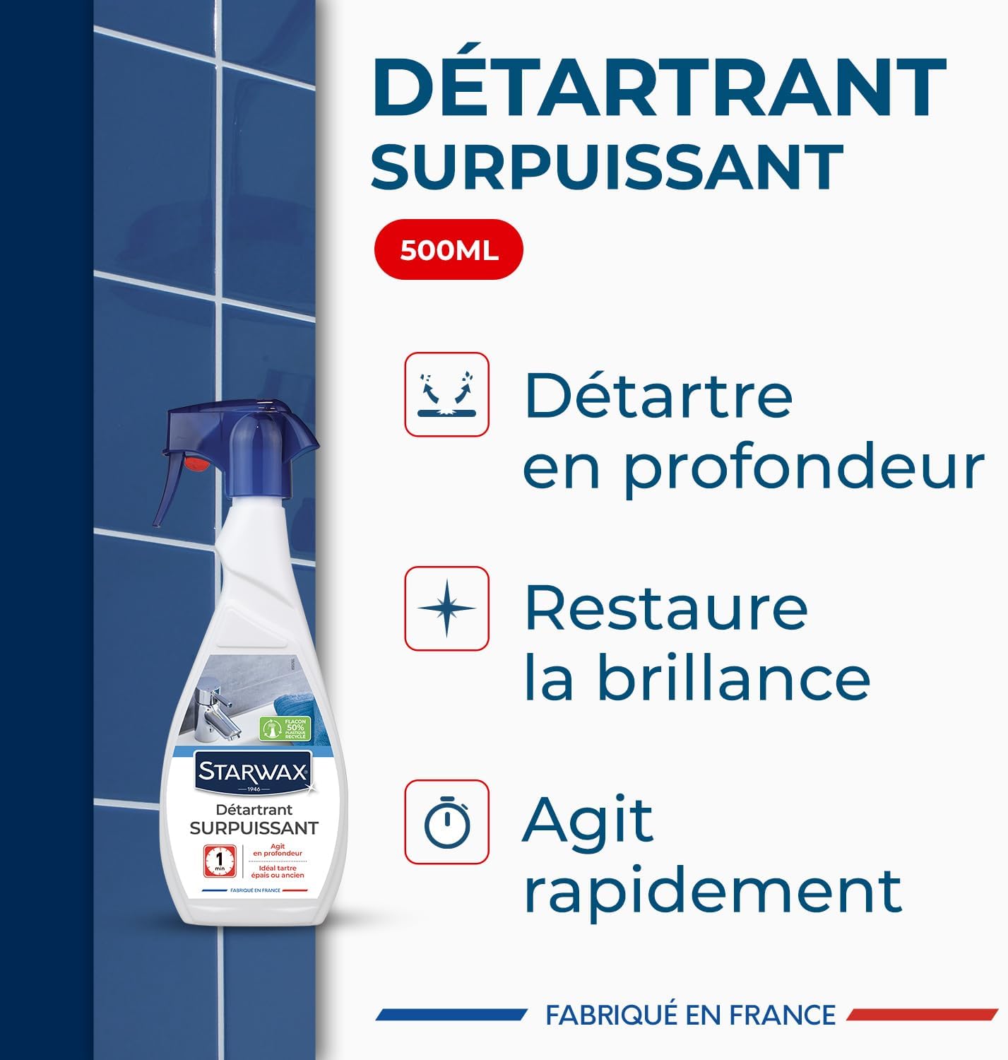 STARWAX Détartrant surpuissant pour salle de bains 500ml Hydrolab France