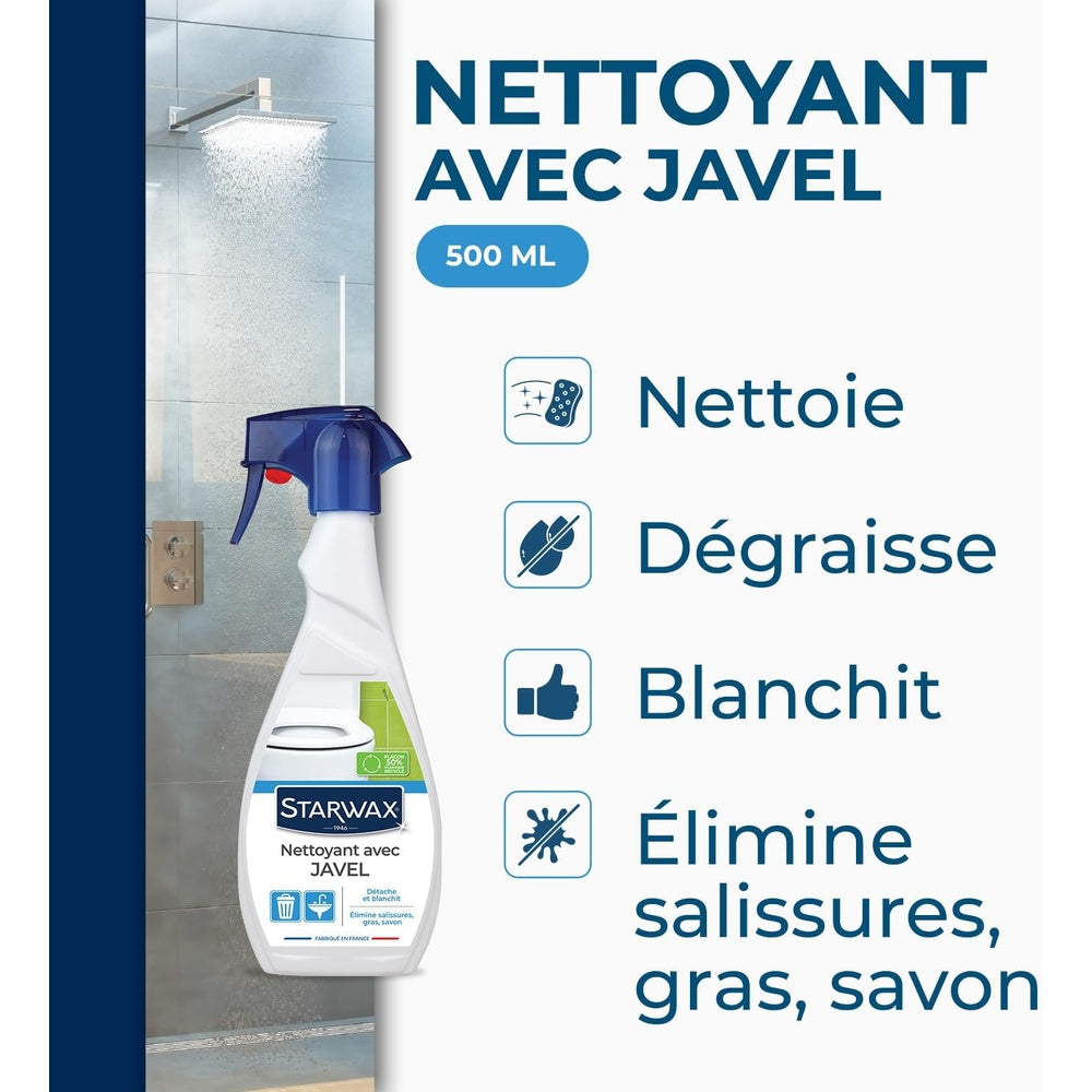 STARWAX - Nettoyant javel pour salle de bain - Nettoie et dégraisse 500ml Hydrolab France