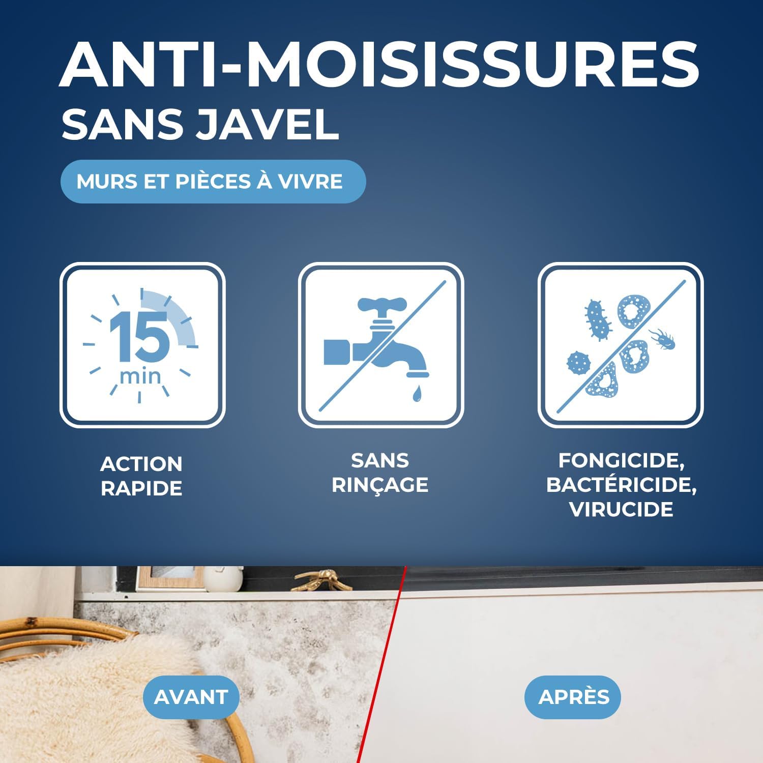 STARWAX Anti-moisissures pour murs et pièces à vivre 500ml | Élimine moisissures sur plafonds et contours de fenêtres, sans javel, ne décolore pas, action en 15 min, rendement 15m² Hydrolab France