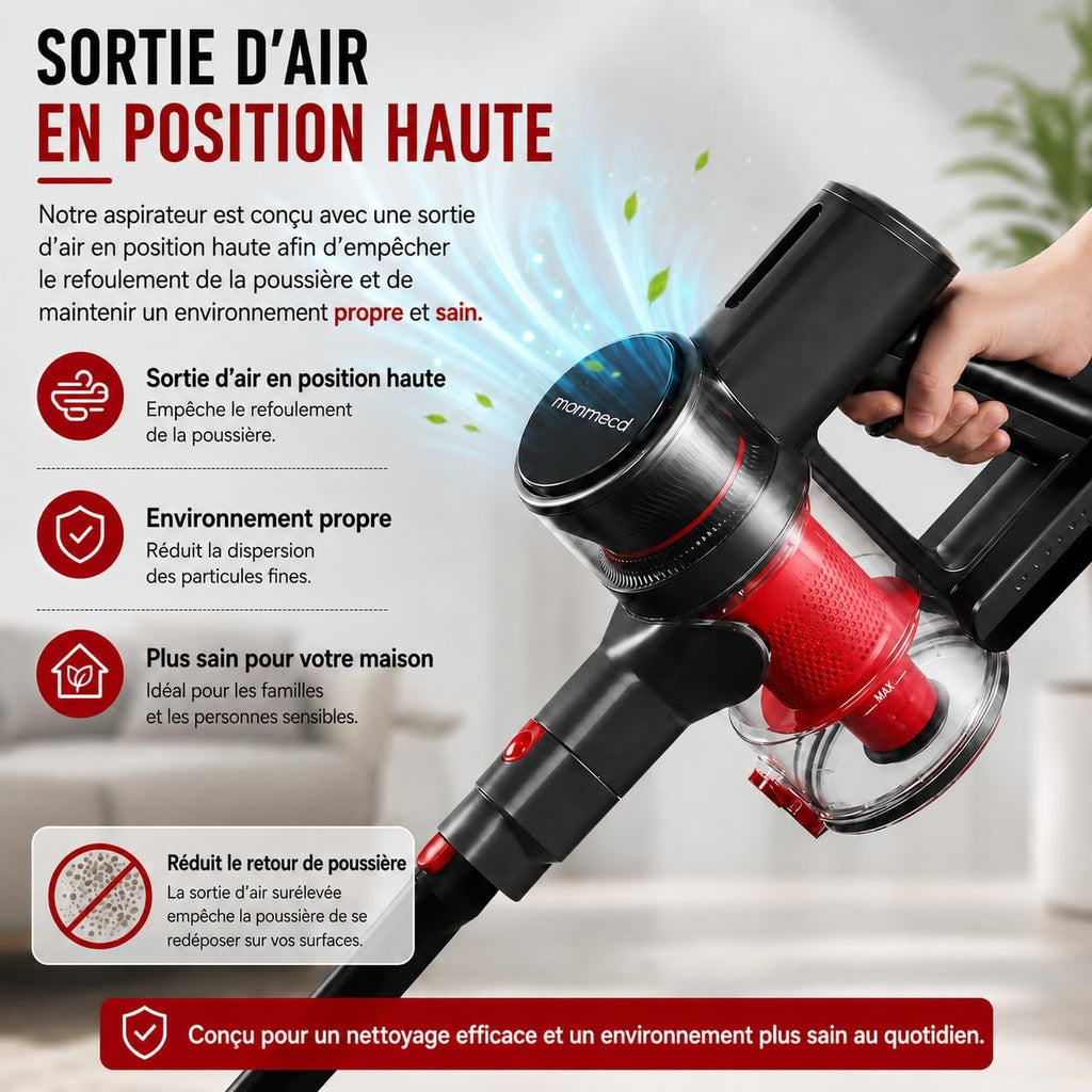 Aspirateur Balai sans Fil, 49 Min / Tube Télescopique / Léger / Filtre HEPA | Aspirateur Balai 4-en-1, 150 W / 2 Vitesses / Brosse LED / Ultra Léger / 1 L, pour Tapis, Sols Durs, Poils d’Animaux,Voiture Hydrolab France