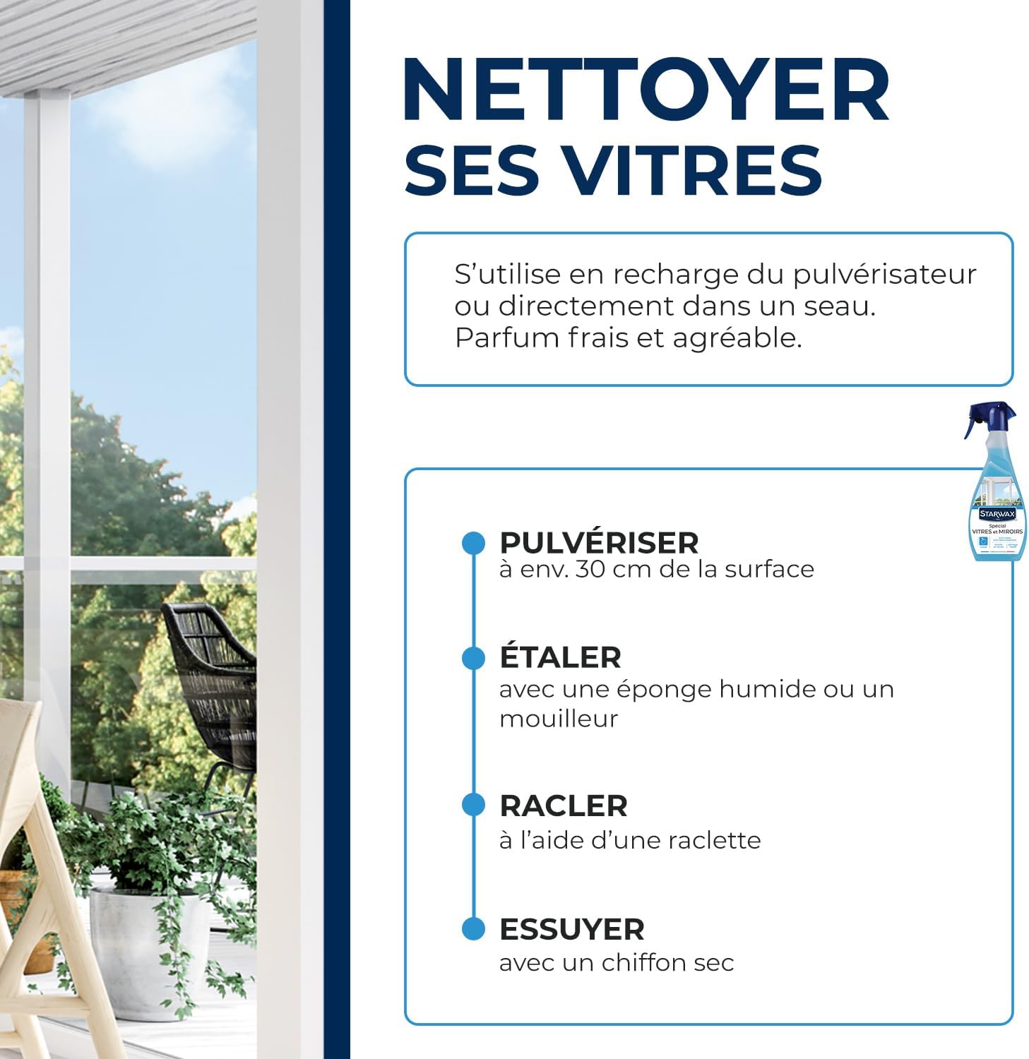 STARWAX Nettoyant spécial vitres et miroirs 500ml | Nettoie vitres miroirs et pare-brises sans trace, séchage rapide, anti-réencrassement, parfum verveine citron Hydrolab France