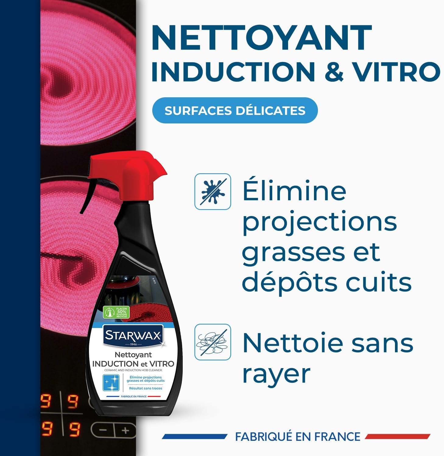 STARWAX Nettoyant Quotidien pour Vitrocéramique et Induction - 500ml -Idéal pour Nettoyer les Plaques en Vitrocéramique et Enduction - Le Support Brillant - Sans Trace Hydrolab France
