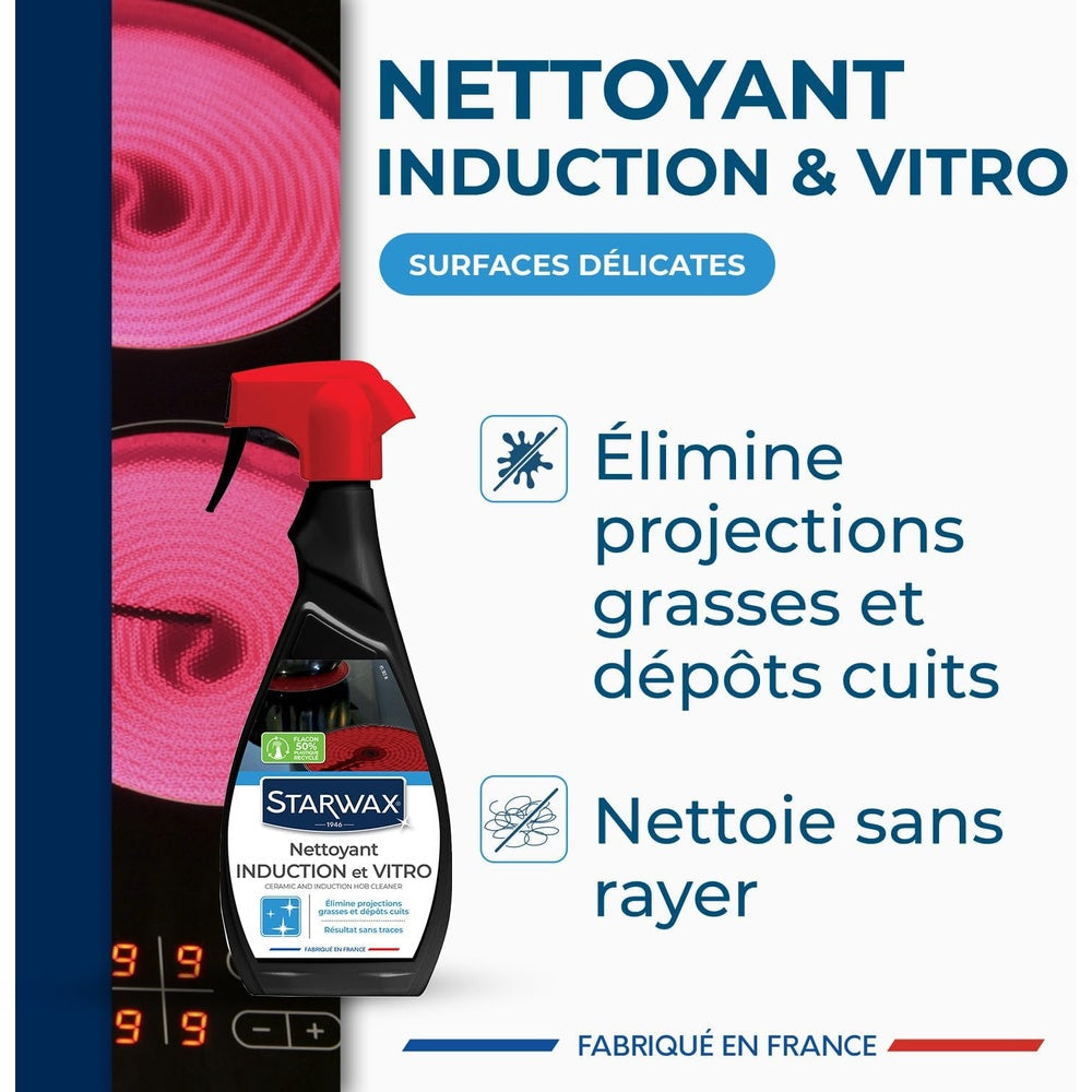 STARWAX Nettoyant Quotidien pour Vitrocéramique et Induction - 500ml -Idéal pour Nettoyer les Plaques en Vitrocéramique et Enduction - Le Support Brillant - Sans Trace Hydrolab France