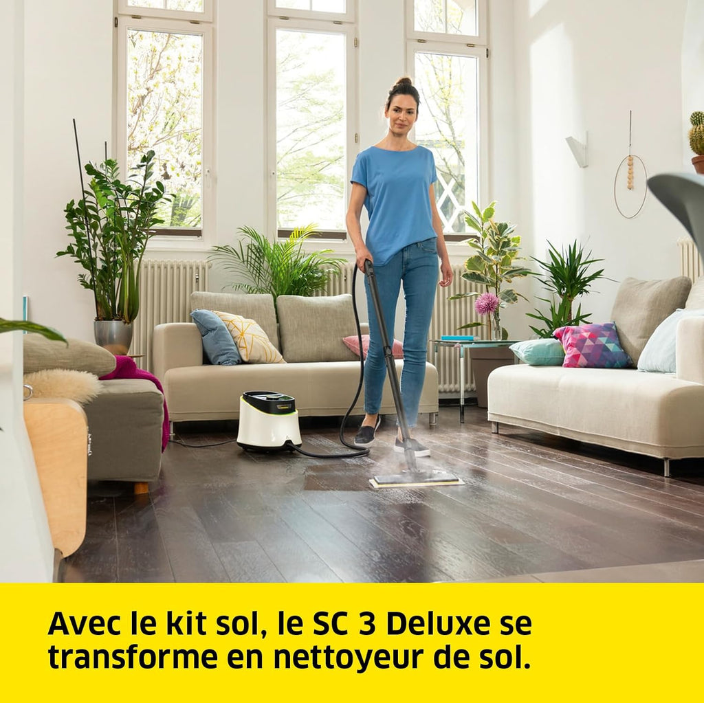 Kärcher Nettoyeur Vapeur SC 3 Deluxe, Pression Vapeur : 3,5 bar, Préchauffage : 30 s, Puissance : 1 900 W, Surface : 75 m², Réservoir : 1 l, avec Kit de Nettoyage de Sol, Buses et Brosse Ronde Hydrolab France