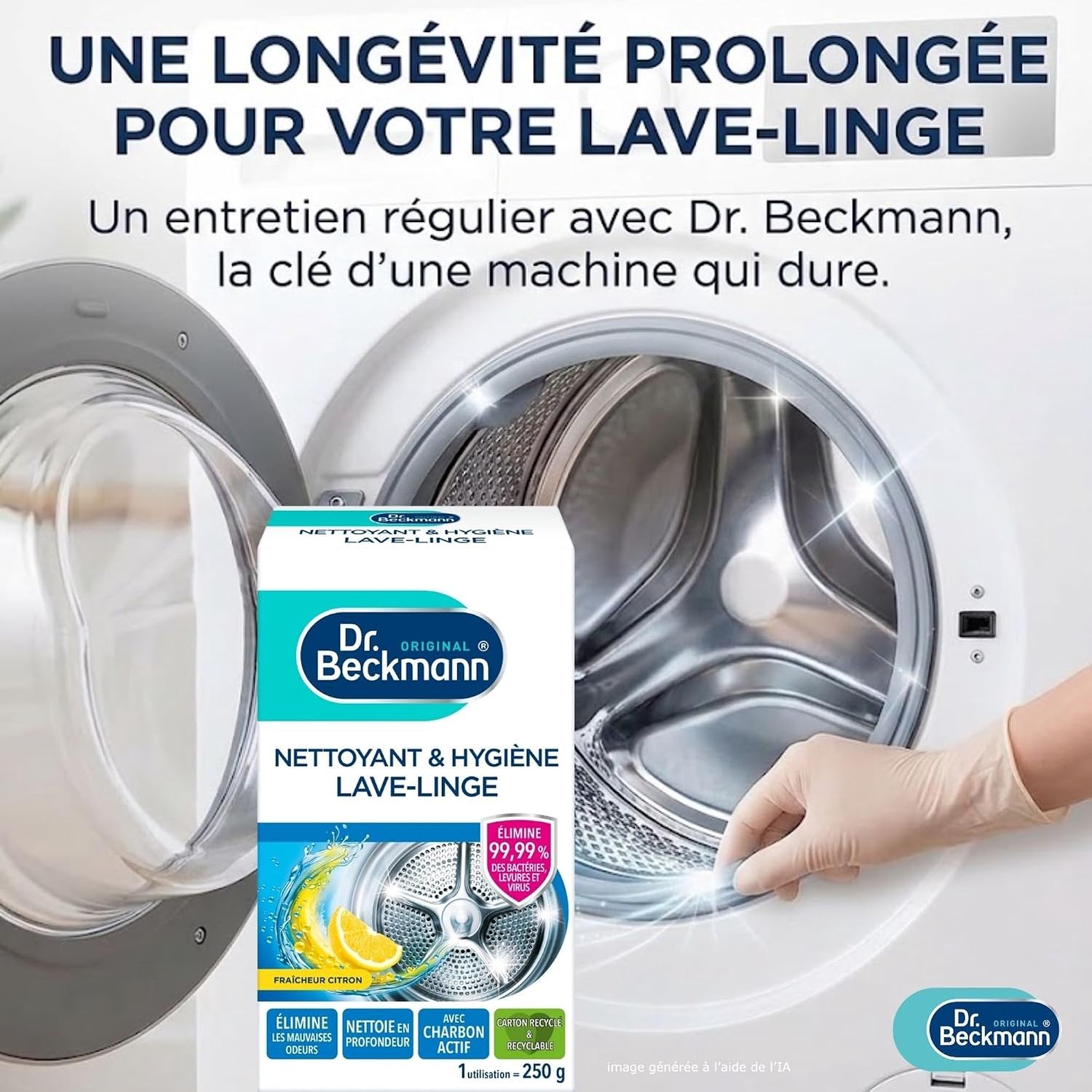 Dr. Beckmann Nettoyant & Hygiène Lave-Linge | Désinfecte et élimine durablement les mauvaises odeurs | 250g (lot de 1) Hydrolab France