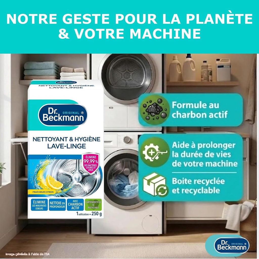 Dr. Beckmann Nettoyant & Hygiène Lave-Linge | Désinfecte et élimine durablement les mauvaises odeurs | 250g (lot de 1) Hydrolab France