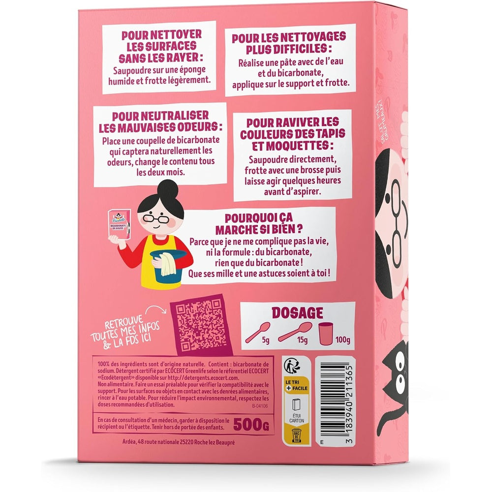Paulette - Bicarbonate de Soude - Nettoyant Multi-Usage Authentique - 500g | Nettoie, Ravive les Couleurs, Neutralise les Odeurs - 100% d'Ingrédients d'Origine Naturelle - Ecocert - Marque Française Hydrolab France