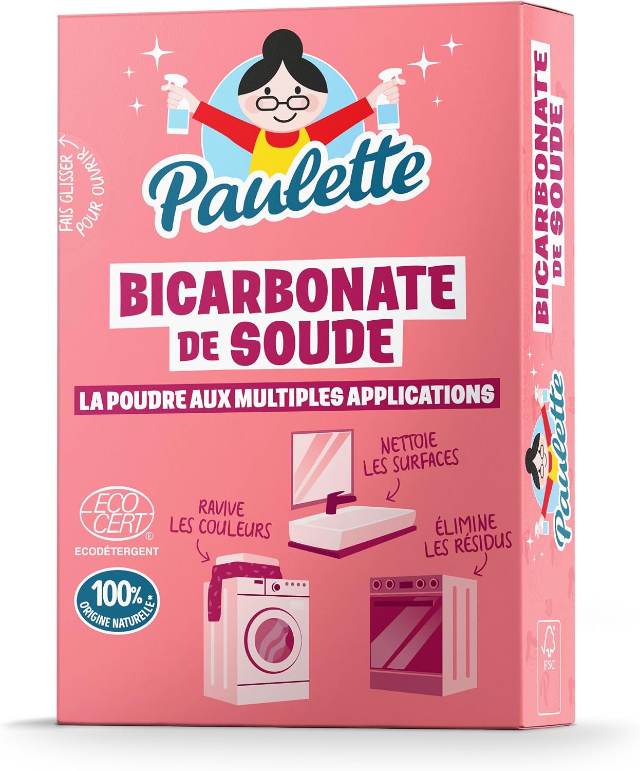 Paulette - Bicarbonate de Soude - Nettoyant Multi-Usage Authentique - 500g | Nettoie, Ravive les Couleurs, Neutralise les Odeurs - 100% d'Ingrédients d'Origine Naturelle - Ecocert - Marque Française Hydrolab France