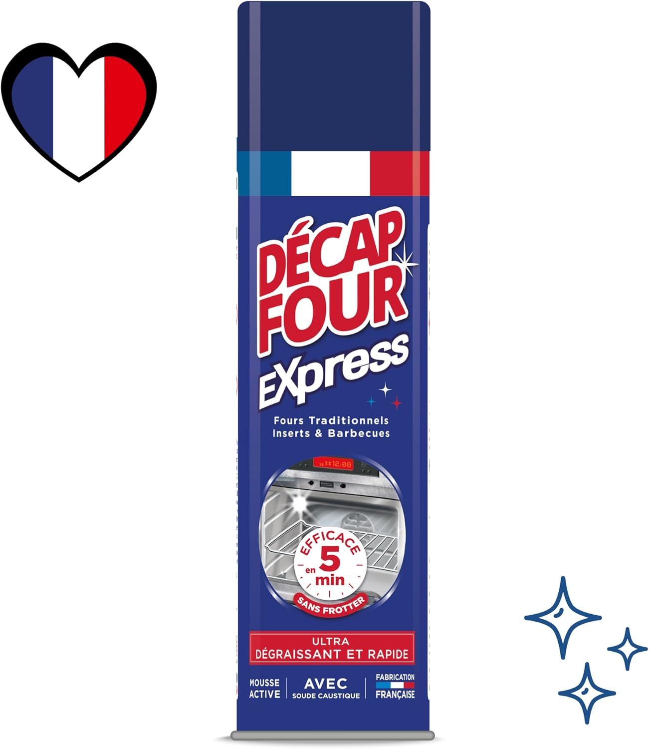 DECAPFOUR Express - Ultra-Dégraissant et Rapide - Mousse Active - Idéal pour Fours Traditionnels, Inserts et Barbecues - Super Puissant - Efficace en 5 min - Fabriqué en France - Aérosol 500 mL Hydrolab France