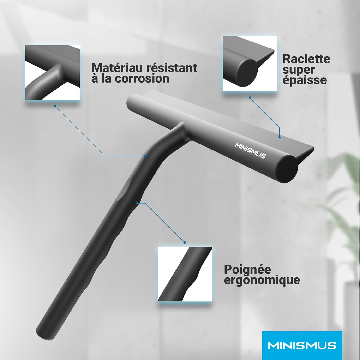 Minismus Raclette de Douche pour Douche, Salle de Bain, carrelage, Miroir, fenêtre Hydrolab France