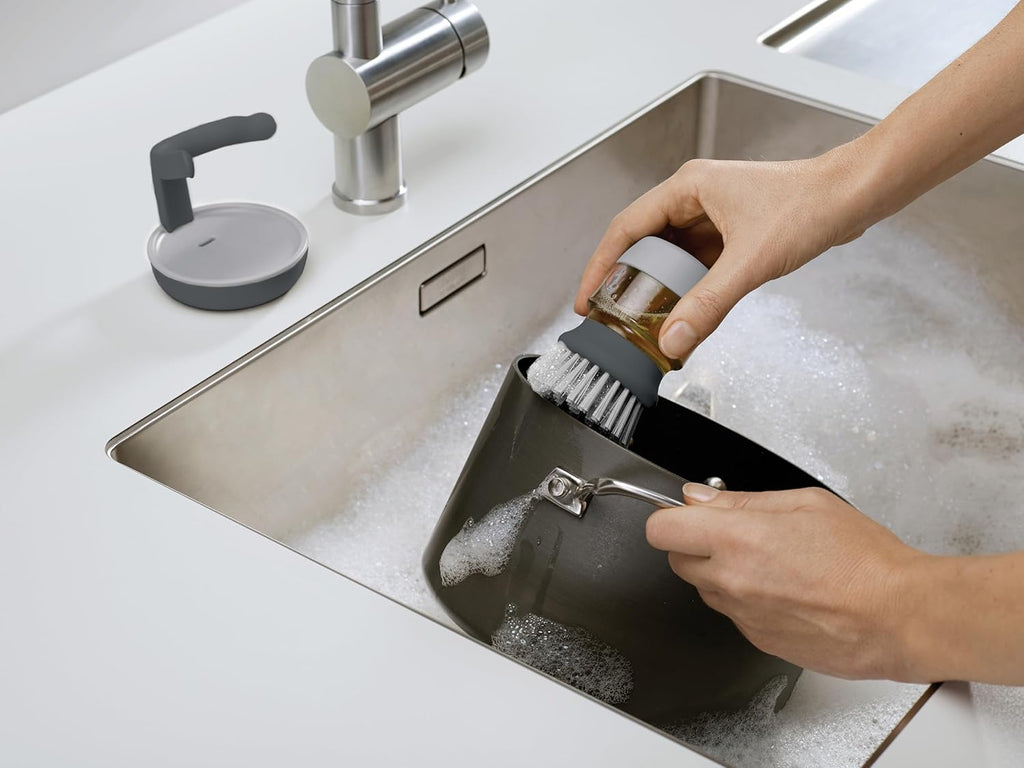Brosse à Vaisselle avec Distributeur de Liquide Vaisselle Rechargeable et Support de Rangement Hydrolab France