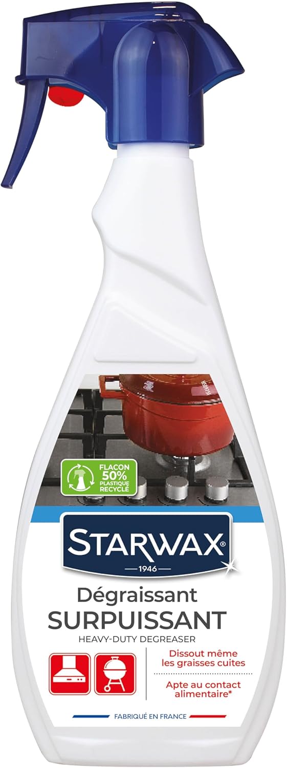 STARWAX Dégraissant surpuissant 500ml | Dissout graisses cuites sur plaques de cuisson hottes plans de travail et carrelage, ne coule pas, apte contact alimentaire Hydrolab France