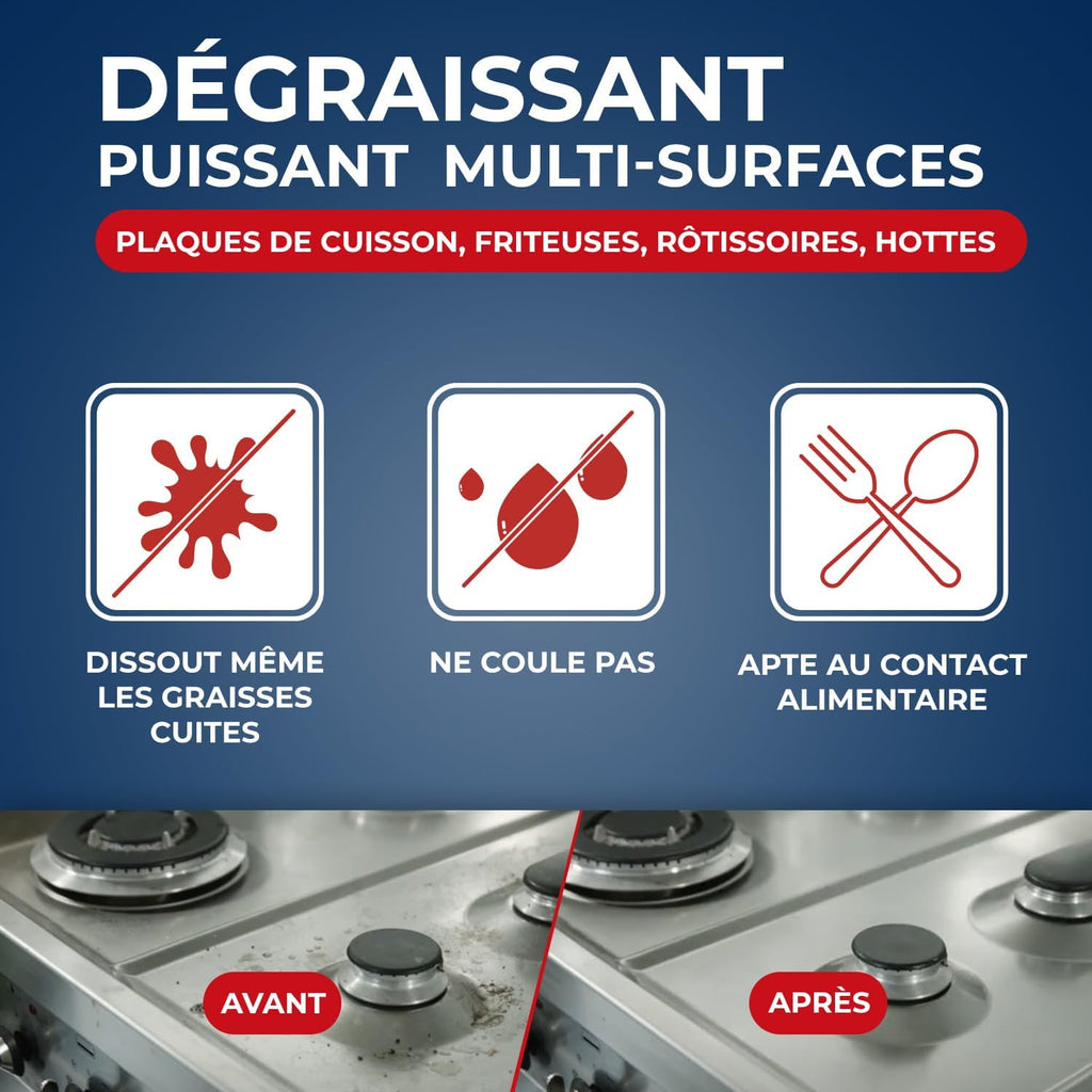 STARWAX Dégraissant surpuissant 500ml | Dissout graisses cuites sur plaques de cuisson hottes plans de travail et carrelage, ne coule pas, apte contact alimentaire Hydrolab France